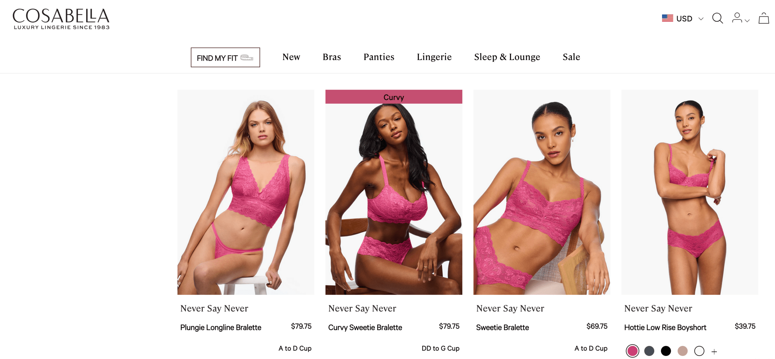 Screenshot of lingerie shop