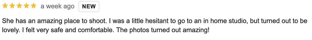 Screenshot of review for Denver boudoir photographer Ashley Kidder
