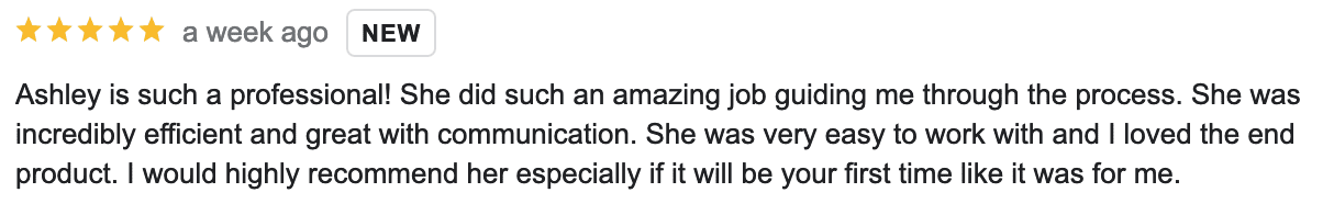 Screenshot of Denver boudoir client feedback Google review