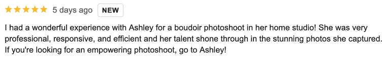 Denver boudoir photographer Google review