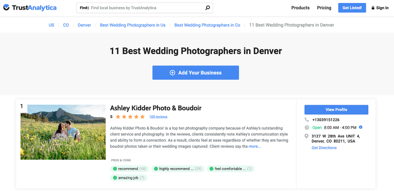 Screenshot of Denver photography award