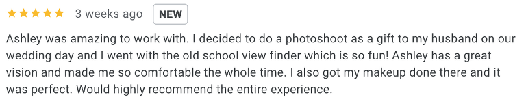 Screenshot of 5-star Denver boudoir photography review