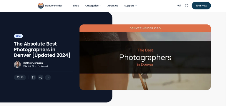 Screenshot of Denver photography awards