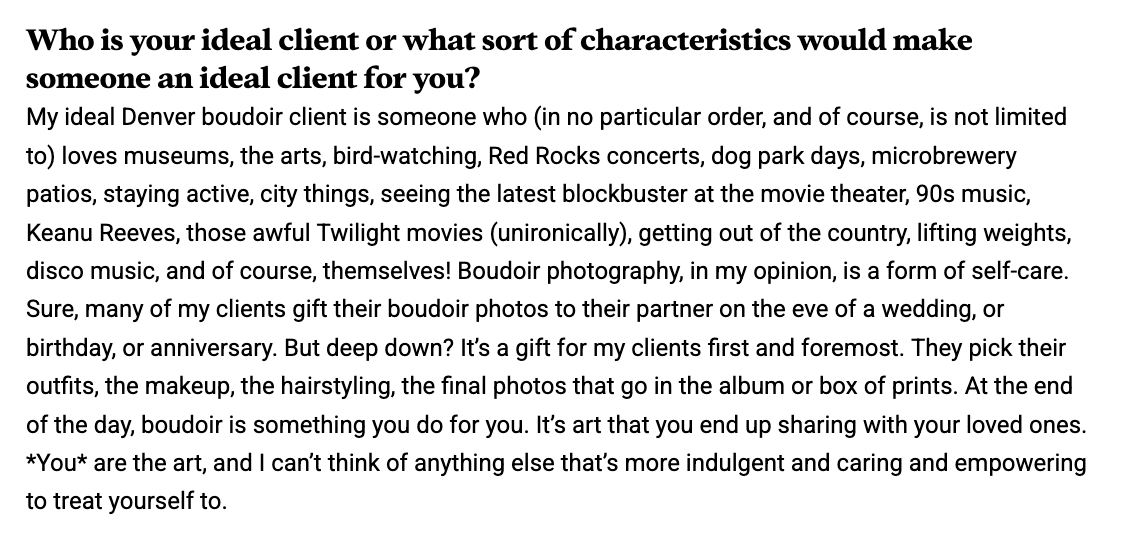 Screenshot of online article about Denver boudoir photographer Ashley Kidder